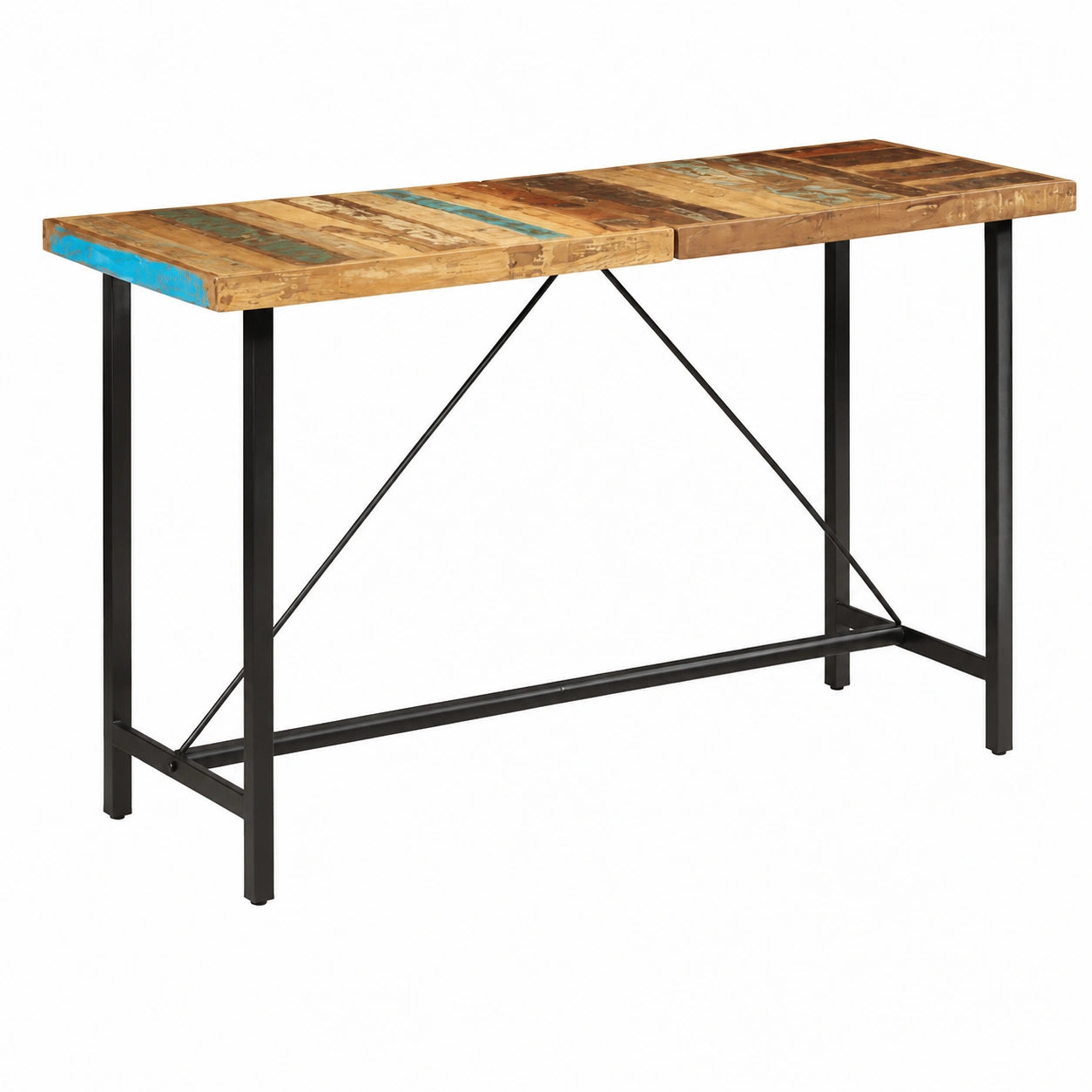 Tavolo in legno riciclato e acciaio verniciato, 180x70x107 cm, design industriale per interni