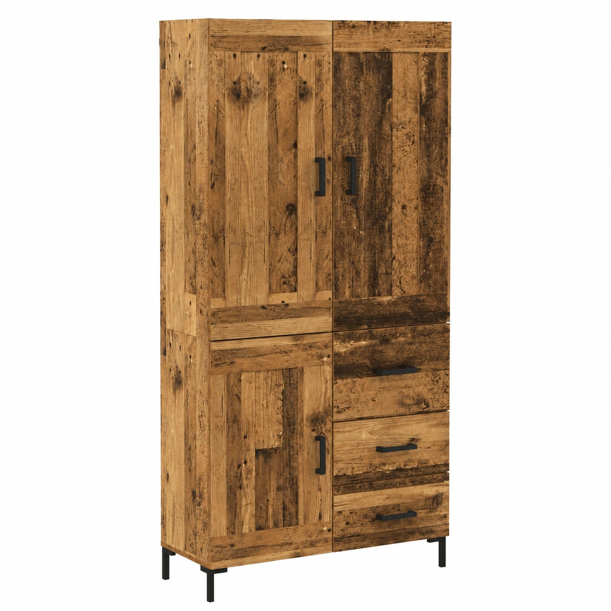 Credenza moderna in legno anticato con cassetto e 3 ante, 69,5x34x180 cm, armadio robusto per soggiorno e sala da pranzo con gambe in metallo