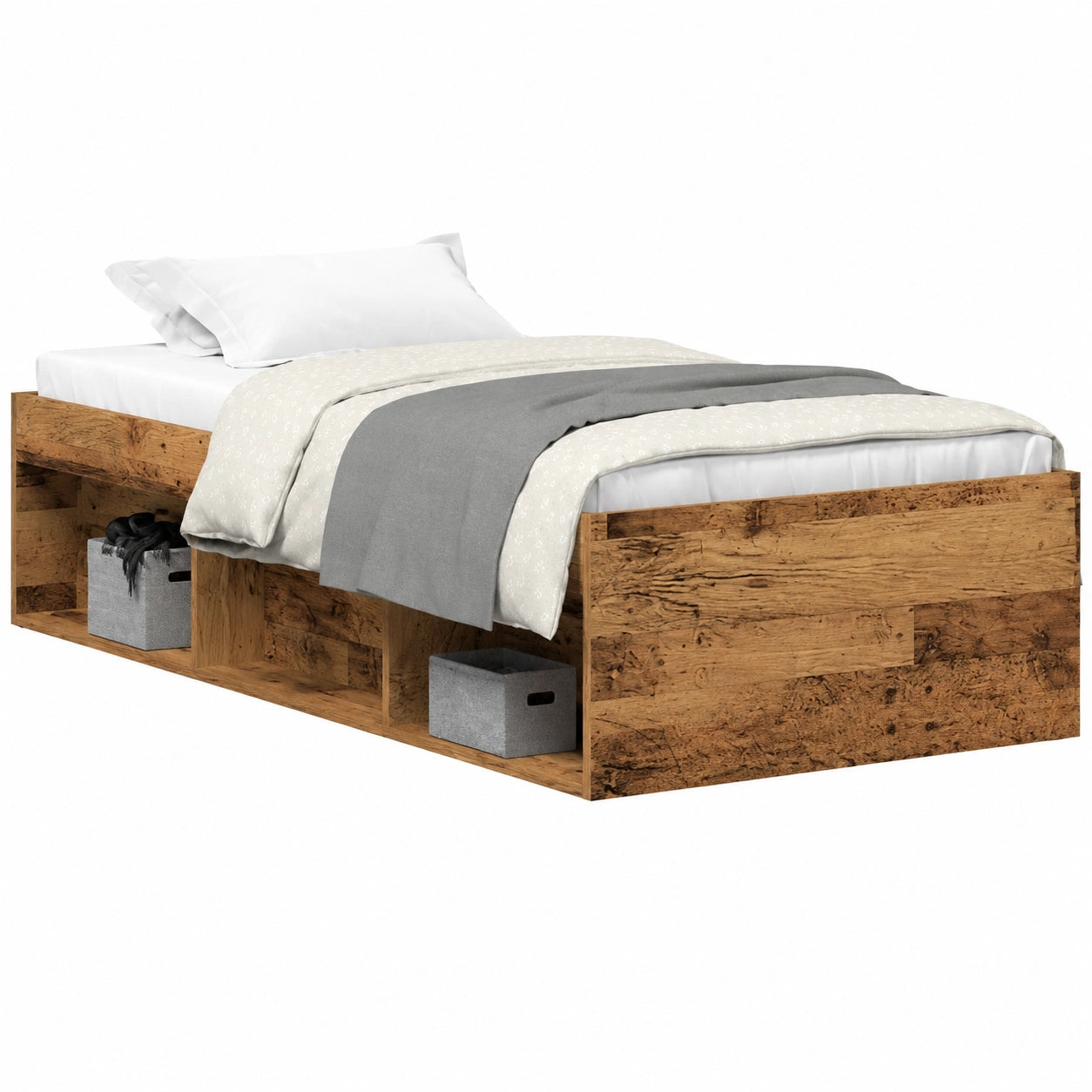 Struttura Letto Singolo in Legno Antico 75x190 cm, Senza Materasso