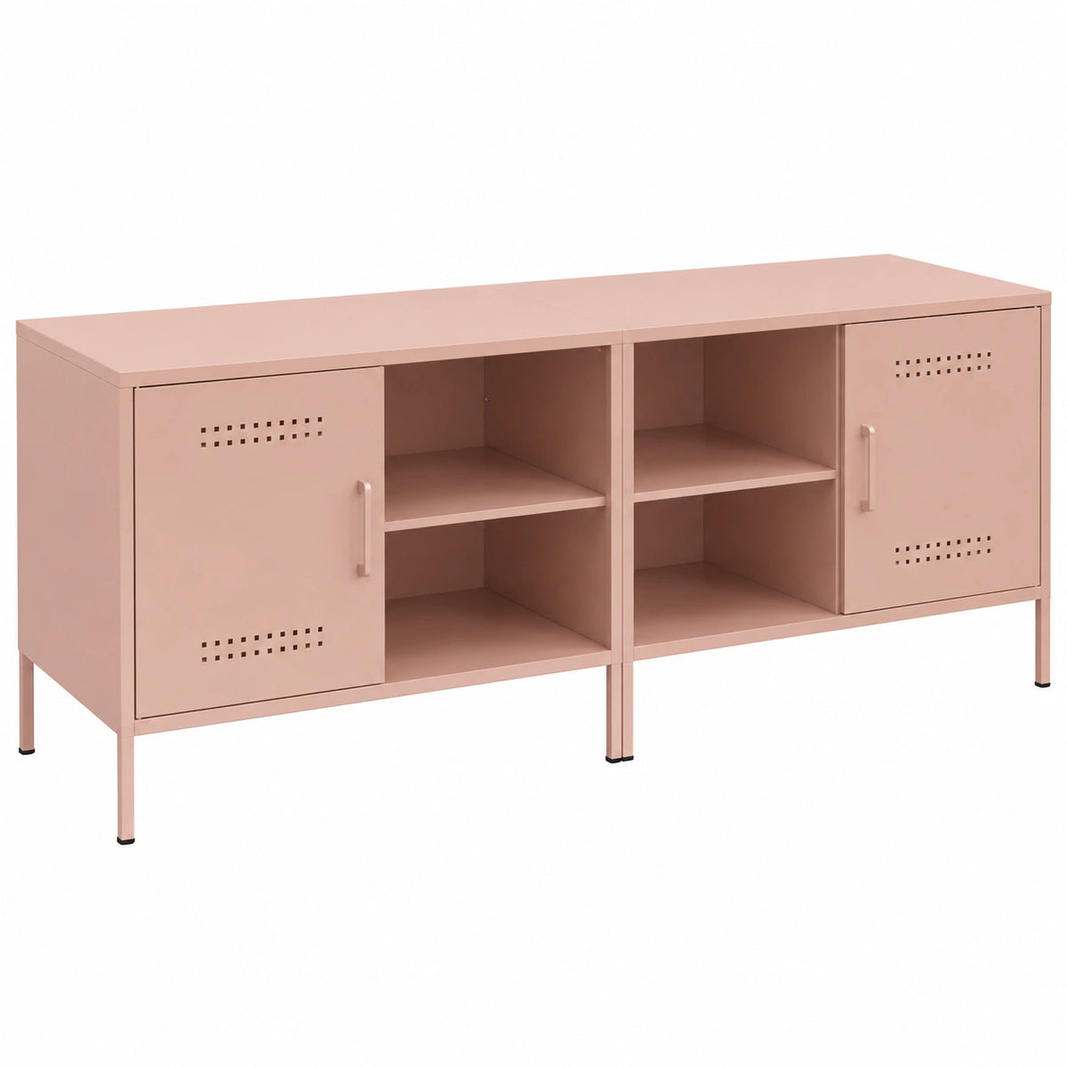 Carrello TV moderno rosa in acciaio, 2 pezzi, 68x39x50,5 cm, design scandinavo, versatile per soggiorno