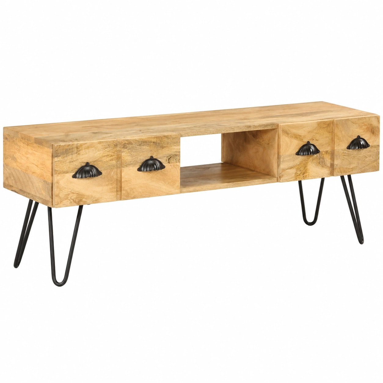 Mobile porta TV in legno di mango, moderno, stile scandinavo, con ripiani e spazio contenitivo, per soggiorno e camera da letto, 120x35x45 cm