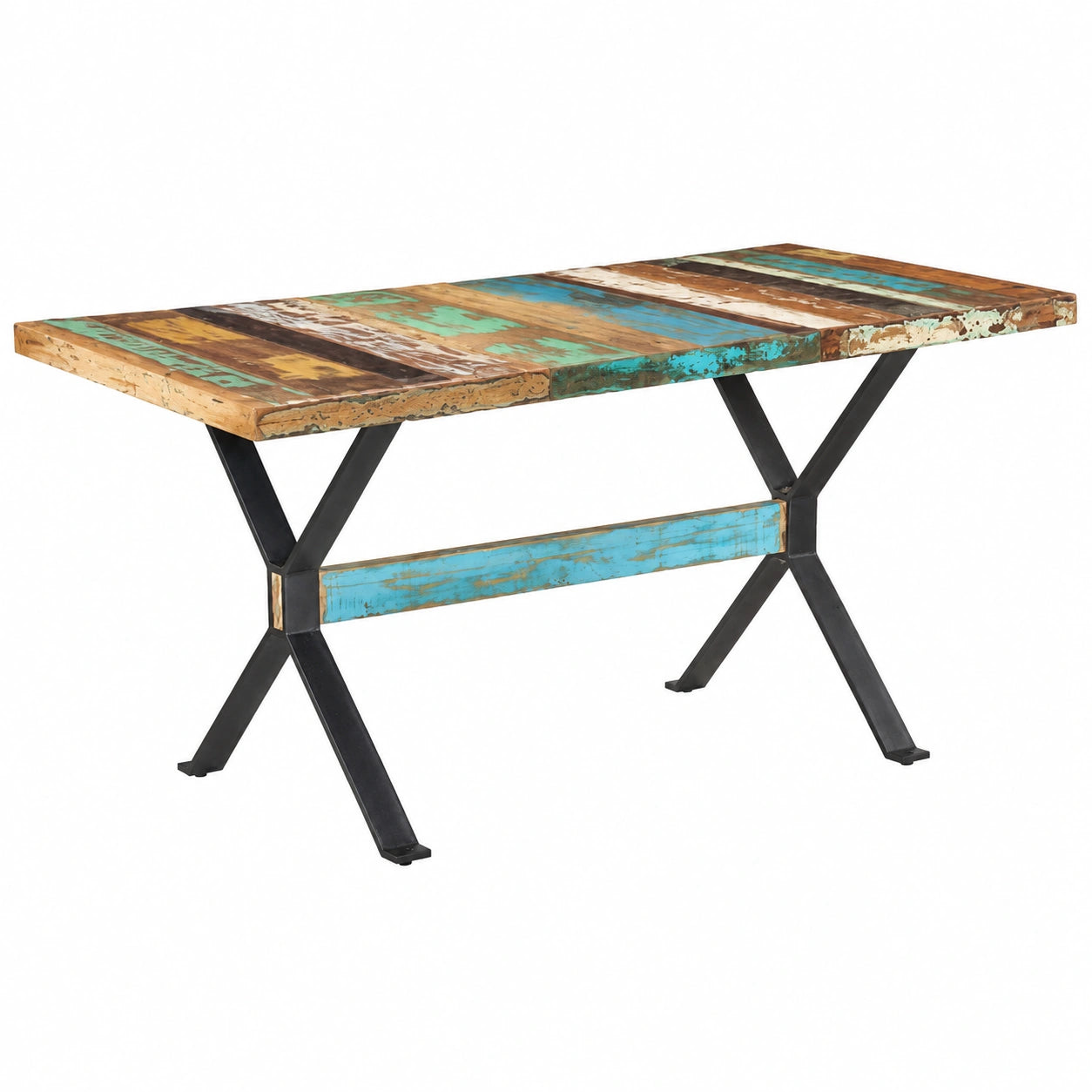 Tavolo da pranzo industriale in legno massello riciclato 160x80 cm con gambe in acciaio