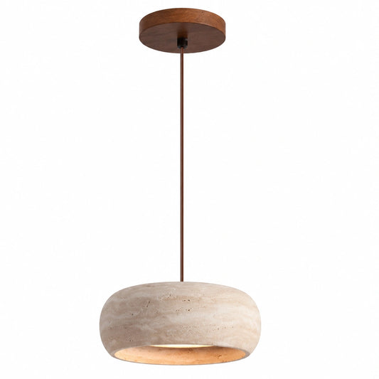 Lampadario LED in Legno Stile Nordico in Travertino Giallo