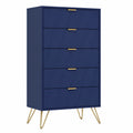 Cassettiera Alta Salvaspazio a 5 Cassetti, Elegante Credenza Multiuso per Casa, Blu Scuro
