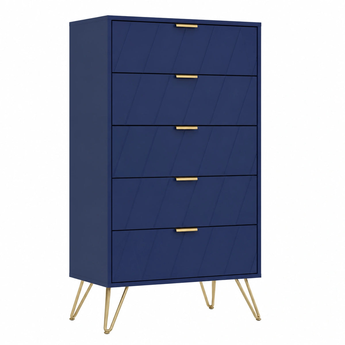 Cassettiera Alta Salvaspazio a 5 Cassetti, Elegante Credenza Multiuso per Casa, Blu Scuro