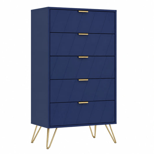 Cassettiera Alta Salvaspazio a 5 Cassetti, Elegante Credenza Multiuso per Casa, Blu Scuro