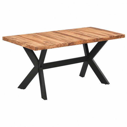 Tavolo da pranzo industriale in legno di acacia e acciaio, 180x90x75 cm, colore miele, artigianale
