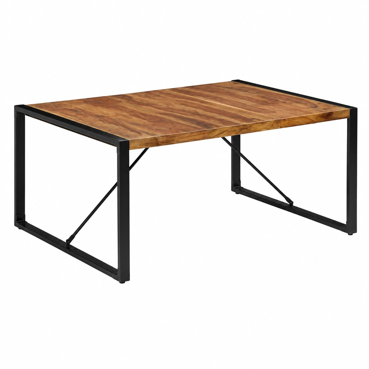 Tavolo da Pranzo Industriale in Acacia e Gomma 140x140 cm con Gambe in Acciaio