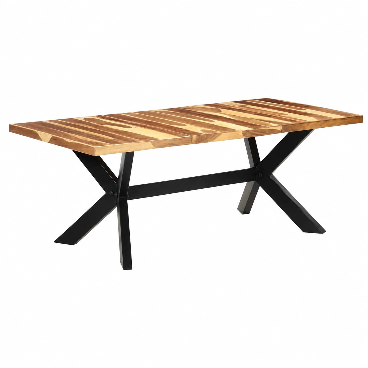 Tavolo da Pranzo Industriale in Legno Massello di Acacia e Acciaio, 200x100x75 cm, Finitura Color Miele, Robusto e Elegante