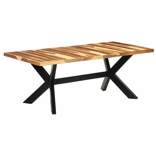 Tavolo da Pranzo Industriale in Legno Massello di Acacia e Acciaio, 200x100x75 cm, Finitura Color Miele, Robusto e Elegante