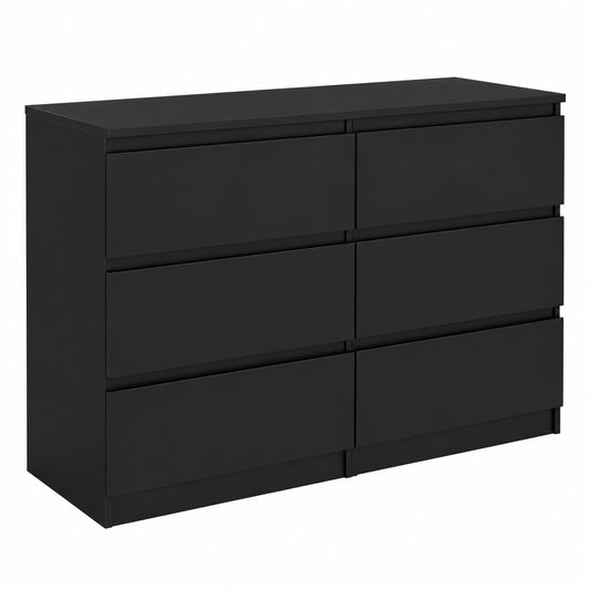 Cassettiera Moderna 6 Cassetti 120x80x40 cm per Camera e Soggiorno - Salvaspazio Elegante Nero