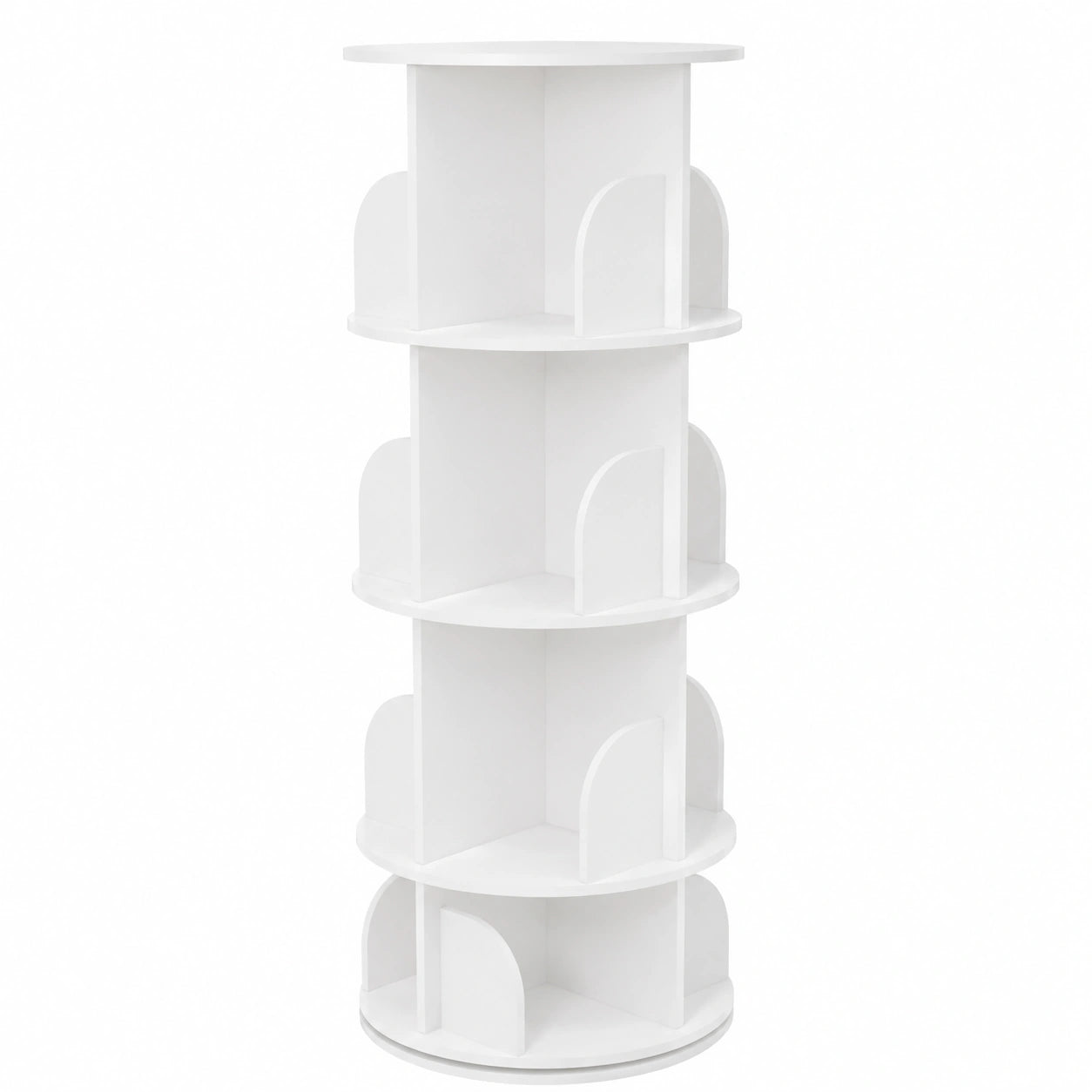 Scaffale Rotante Nordico 4 Livelli, Bianco in PVC, 360°, 40x40x118 cm