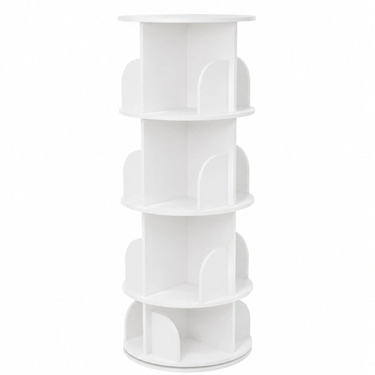 Scaffale Rotante Nordico 4 Livelli, Bianco in PVC, 360°, 40x40x118 cm