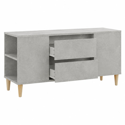 Mobile TV in legno grigio cemento con 4 scomparti aperti e 2 cassetti, design nordico, 102 x 44,5 x 50 cm, ideale per soggiorno e camera da letto