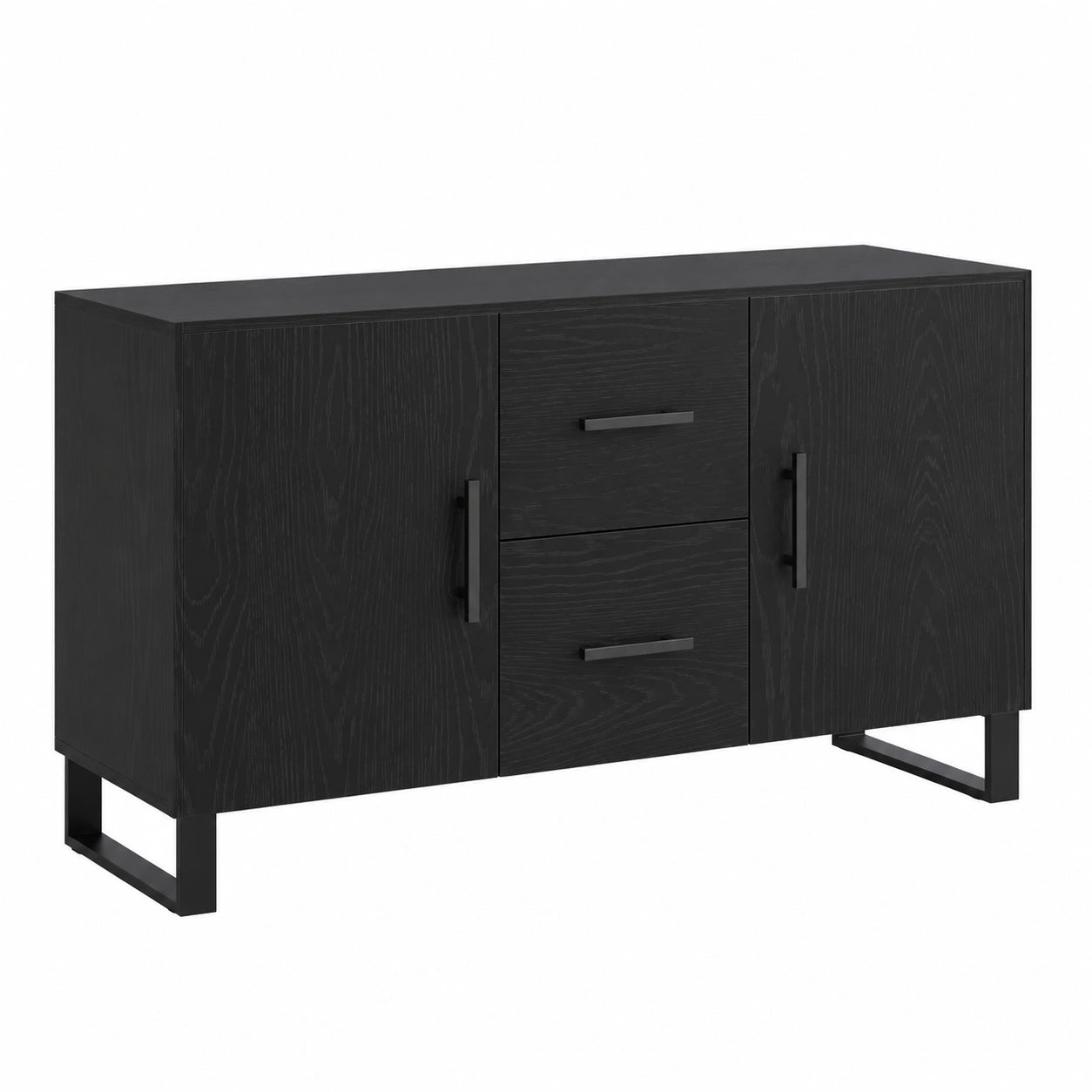 Mobile Buffet Moderno in Legno Nero con Ante e Cassetti, 100x36x60 cm