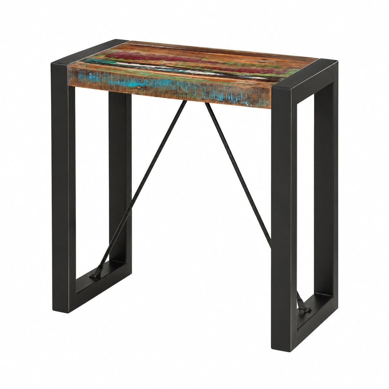 Tavolo da Pranzo Industriale in Legno Recuperato e Acciaio 70x70x75 cm
