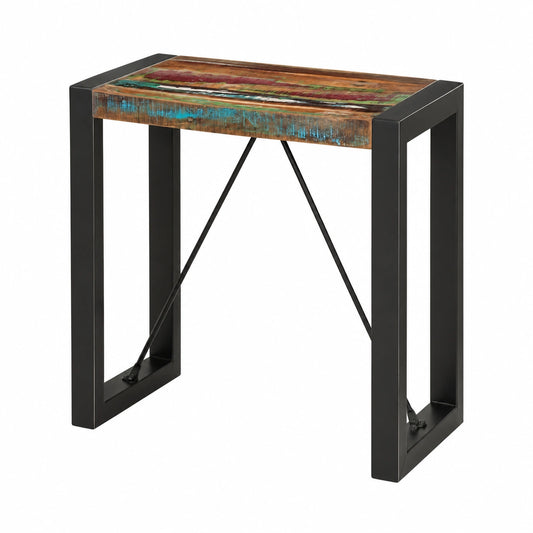 Tavolo da Pranzo Industriale in Legno Recuperato e Acciaio 70x70x75 cm