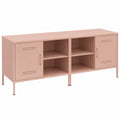 Carrello TV moderno rosa in acciaio, 2 pezzi, 68x39x50,5 cm, design scandinavo, versatile per soggiorno