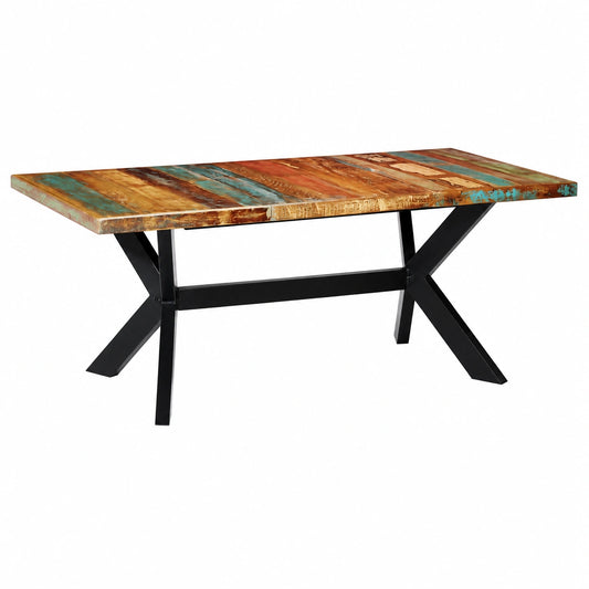 Tavolo da Pranzo Industriale in Legno di Recupero e Acciaio 200x100x75 cm