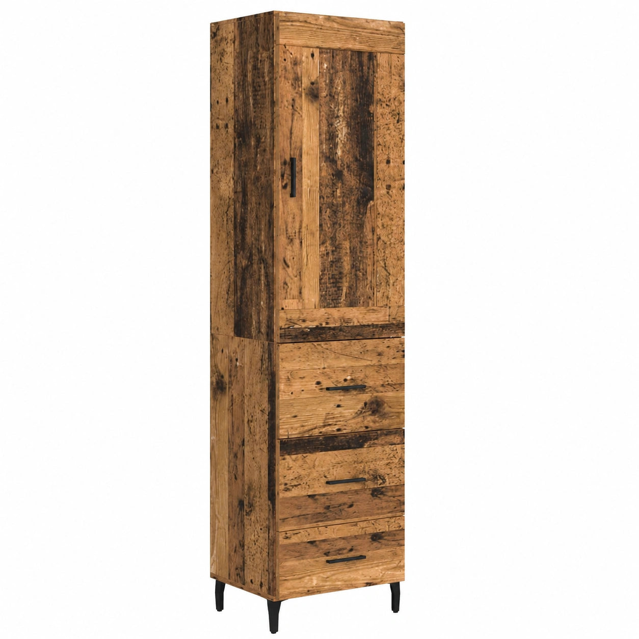Dispensa alta in legno vintage con cassetto e anta, 34,5 x 34 x 180 cm, mobile moderno per cucina, sala da pranzo e soggiorno