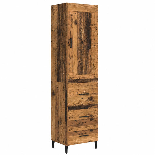 Dispensa alta in legno vintage con cassetto e anta, 34,5 x 34 x 180 cm, mobile moderno per cucina, sala da pranzo e soggiorno