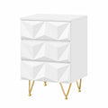 Comodino Moderno con 3 Cassetti, Design Elegante in Bianco e Oro
