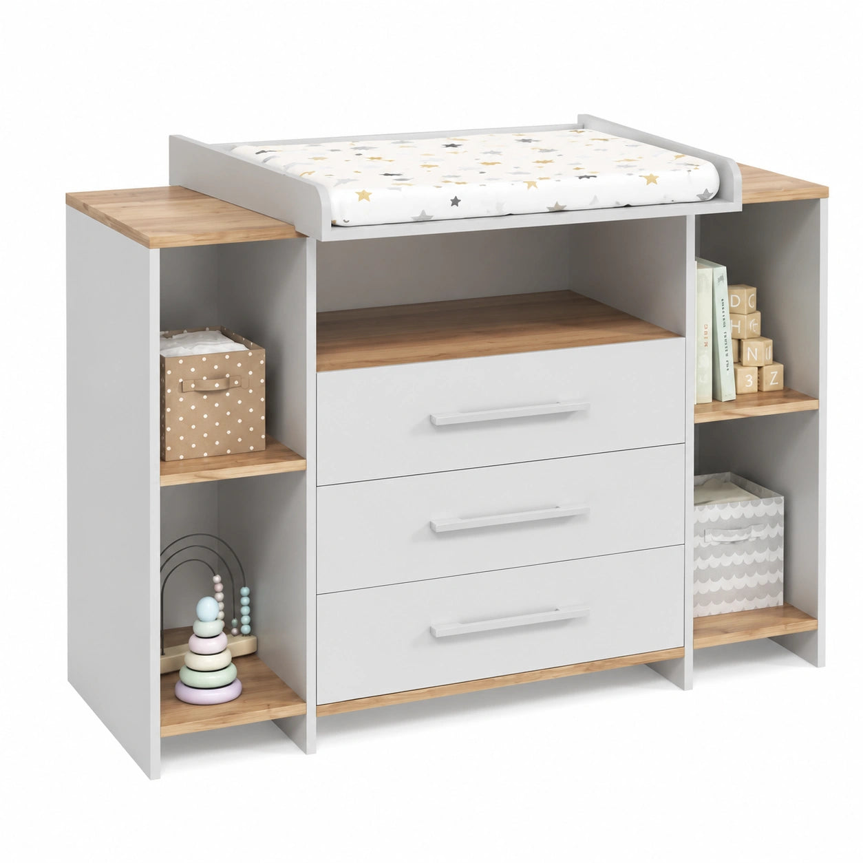 Fasciatoio Livinity Torino in Rovere Bianco e Oro con Tre Cassetti