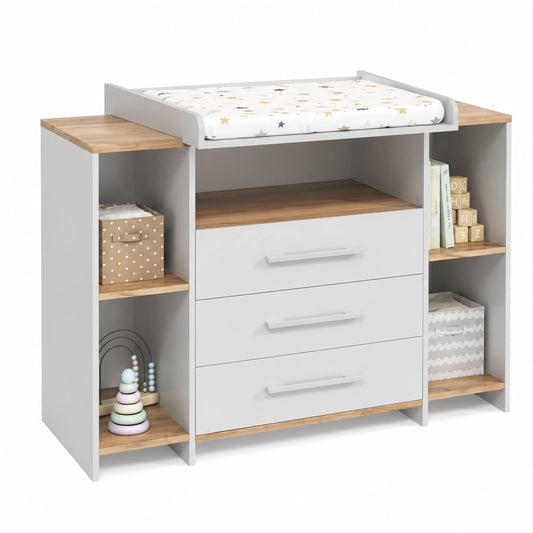Fasciatoio Livinity Torino in Rovere Bianco e Oro con Tre Cassetti