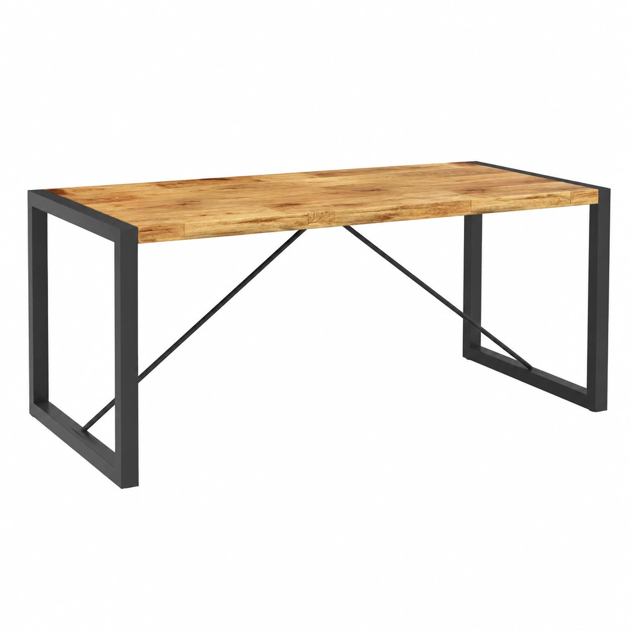 Tavolo da pranzo industriale in legno massello di mango con struttura in acciaio, 180x90x76 cm, marrone, per cucina moderna