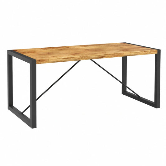 Tavolo da pranzo industriale in legno massello di mango con struttura in acciaio, 180x90x76 cm, marrone, per cucina moderna