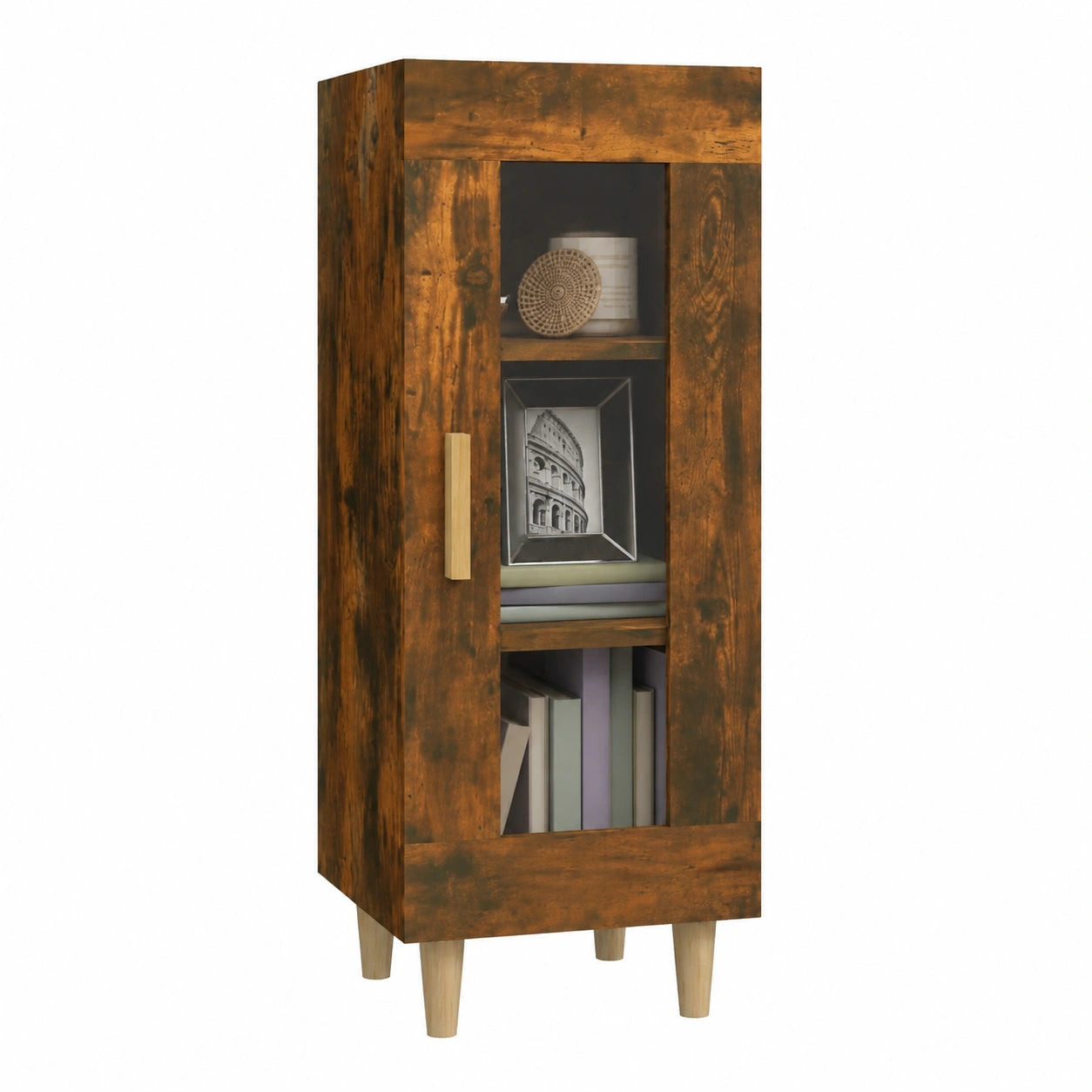 Libreria Moderna in Rovere con Ante in Vetro per Soggiorno, 3 Ripiani, Design Italiano